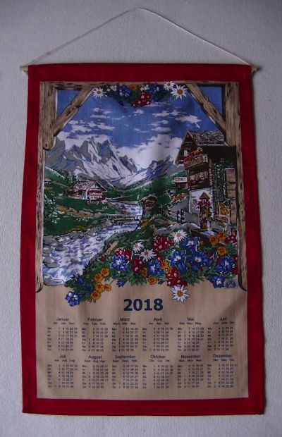 2018 Wall Hanging Cloth Calendar / Austria / Souvenirs Austria