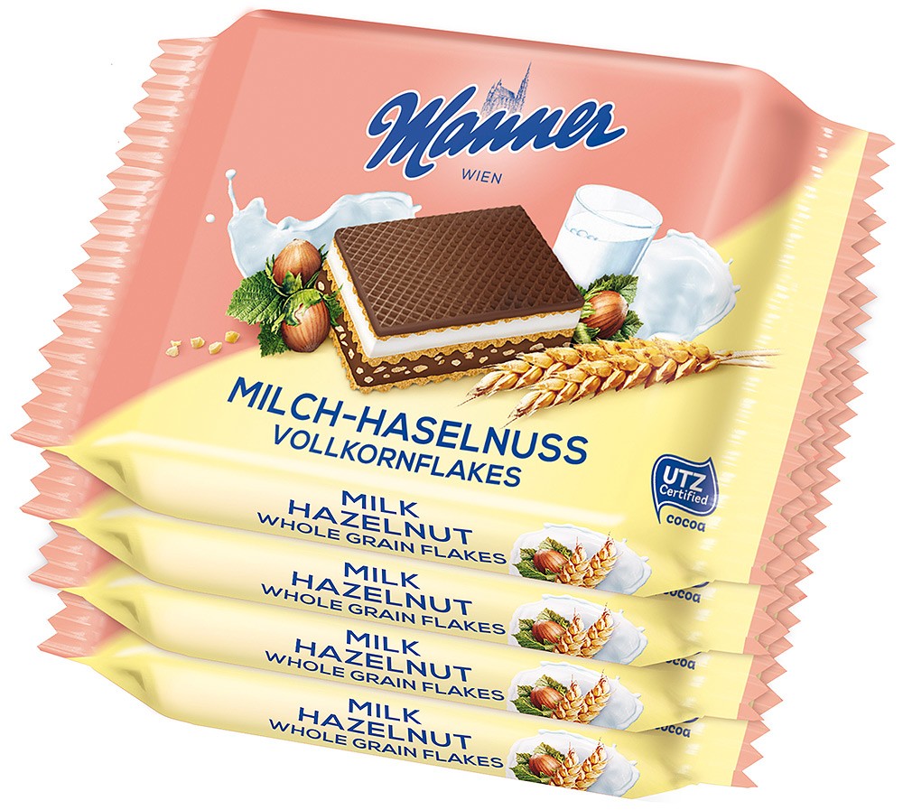 Milch-Haselnuss Knusper Snack Vollkornflakes Manner 4x25g