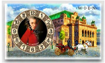 Wooden wall clock Mozart Vienna